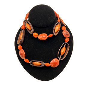 UNIQUE Vintage 1950s Lucite Fall Orange & Black Necklace